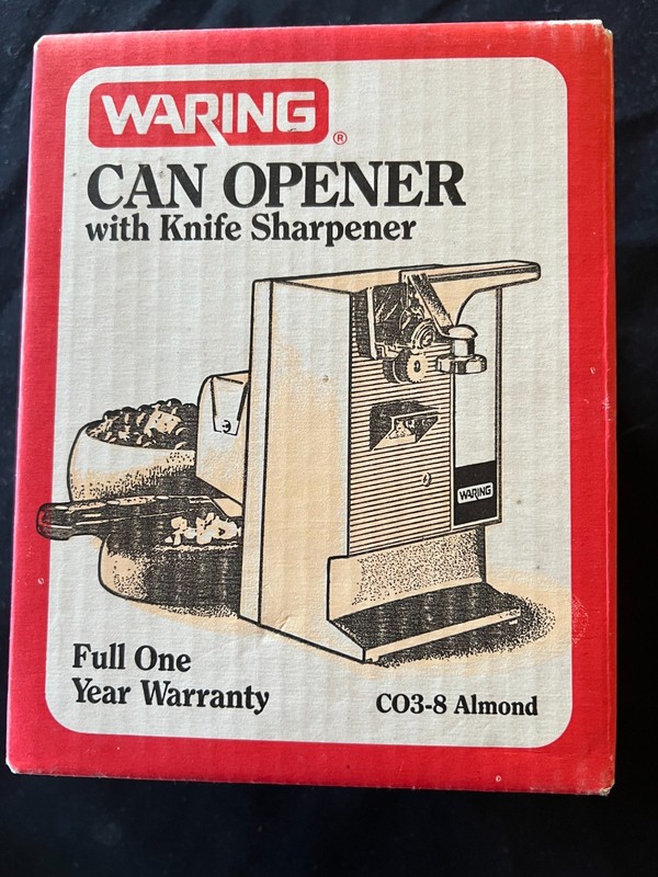 Vintage WARING CAN OPENER CO3-8 Almond W/ ORIGINAL BOX ( SEALED) NEW OLD STOCK