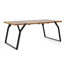 Modern Dining Table - Acacia Wood Top with Sleek Slat Design & Powder-Coated