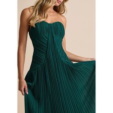 Lulus Emerald Green Pleated Strapless Maxi Dress Gown NWT Size L 2727