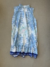 Lulus Blue Paisley Floral High Neck Mini Dress XS Ruffle Hem
