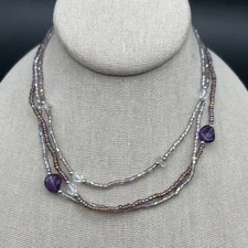 Dainty Purple Layered Beaded Necklace Seed Bead Multi Strand Casual