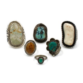 Southwest Sterling Turquoise Montana Agate 4.25 10.75 Rings Lot of 6 #S5878 1