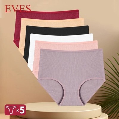 High Waist Cotton Panties Solid Women's Soft Stretch Underwear M-XXL 5 Pcs