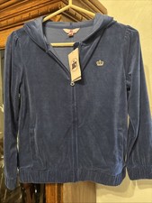 Juicy Couture Girls Blue Velour Full Zip w/Pockets Sz M 10/12  XL 16