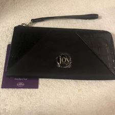 Joy Mangano Black Tuff Tech &  Croco Embossed Wallet Portfolio W RFID NWT