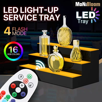 MONIBLOOM 3 Step[REMOTE CONTROL+20 COLORS]LED Lighted 24" Bar Liquor Bottle Display Shelf