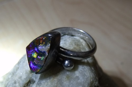 UNIQUE ANTIQUE PLATINUM PT 999 SZ. 7.5 TRIANGLE FIRE OPAL RING 5.41 GRAMS - Picture 3 of 10