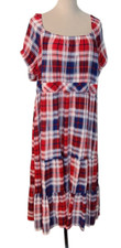 Torrid Americana 3X Maxi Dress Tiers Puff Sleeve Plaid Challis Pockets Festival