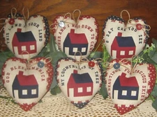 Patriotic Decor 6 Hearts Handmade Memorial Day Americana Fabric Bowl Fillers