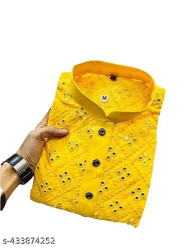 Indian Traditional Men Fastival Mirror Work Kurta Wedding Kurta - Picture 6 of 6