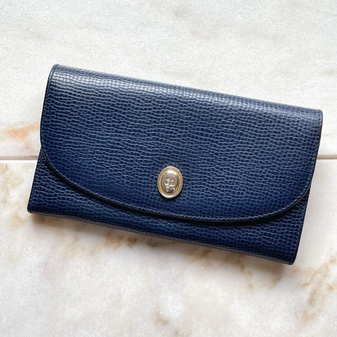Portefeuille long vintage Christian Dior cuir bleu marine D133
