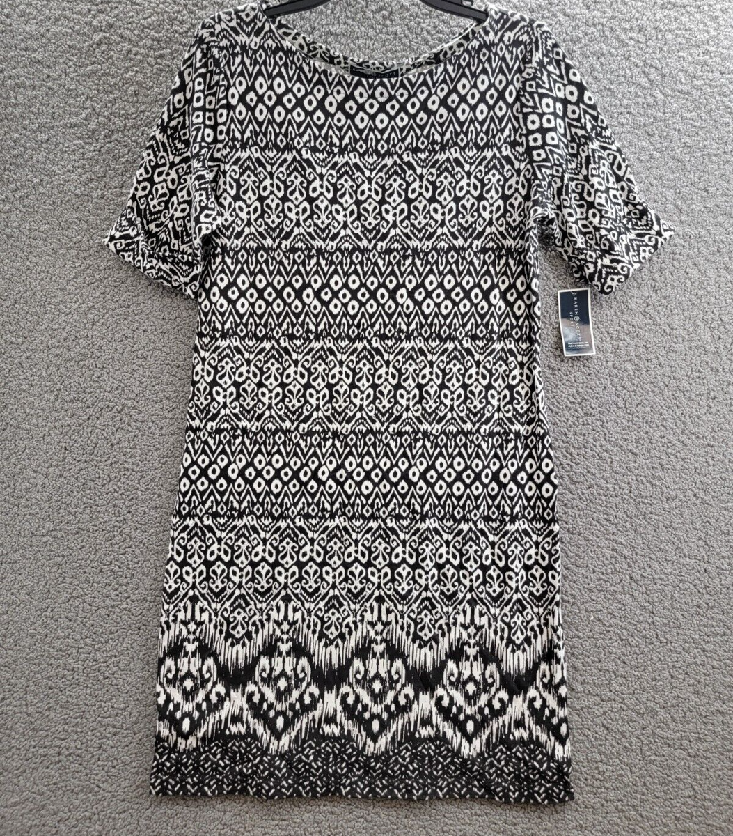 Karen Scott Printed T-Shirt Dress Women's S Deep Black/White 1/2