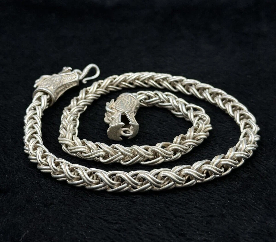 Collar Cadena Dragón Plata Tibetano Único De Colección Hecho a Mano Buena Calidad Foto 4 de 4