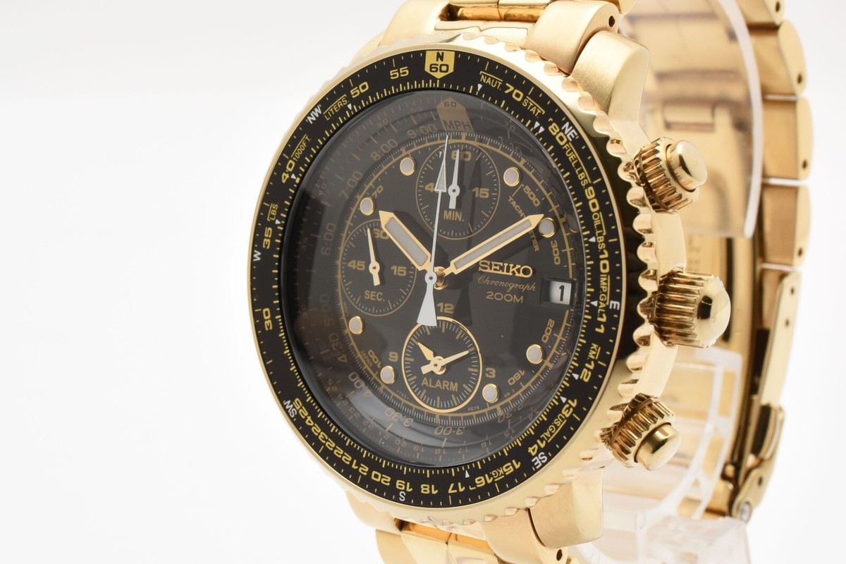 SEIKO　セイコー　chronograph 7t62-0eb0 NEAR MINT ] SEIKO Chronograph 7T62-0EB0 Qz Black Dial Gold