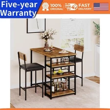 ⭐Dining Table Kitchen Table Set with 2 Upholstered Chairs 3 Large Storage Shelve