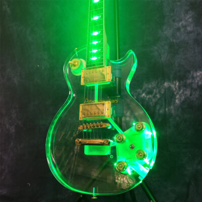 Clear Crystal LP Electric Guitar Acrylic Body Green LED Light Shipment from US