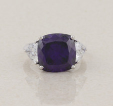 Sterling Silver Purple and White Cubic Zirconia Ring Size 6
