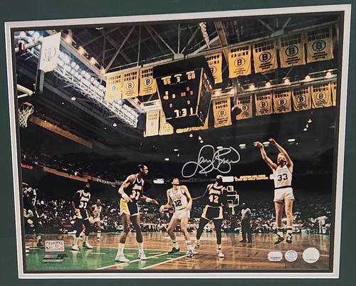 Larry Bird Signed 1984 NBA Finals Photo 16” x 20”, Framed, Double-Matte, 2 COA’s - Picture 3 of 10