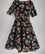 Hell Bunny Size 12 dress Cherry Fit Flare Cotton Black Red Hellbunny cherries
