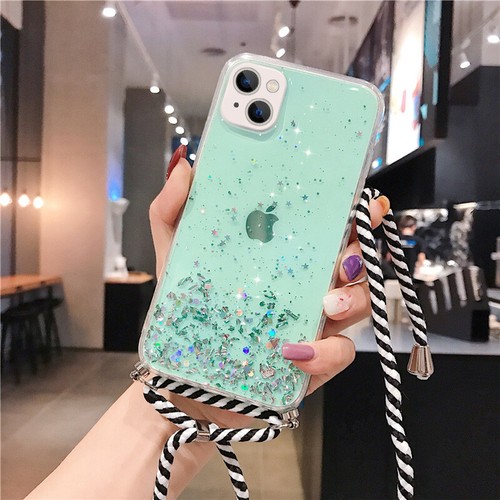 For iPhone 14 13 12 Pro Max 11 XS XR 8+ Glitter Lanyard Silicone Soft Case Cover - Photo 14 sur 18