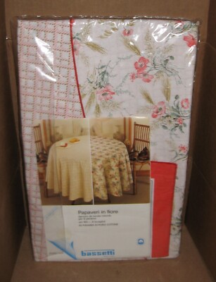 PANAMA COTTON BASSETTI  ITALY 70'' Round Tablecloth & 8 Napkin Set Reversible