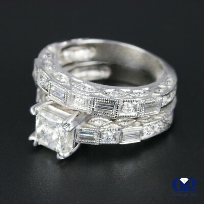 3.25 Carat Princess Cut Diamond Engagement Ring Set In 14K White Gold