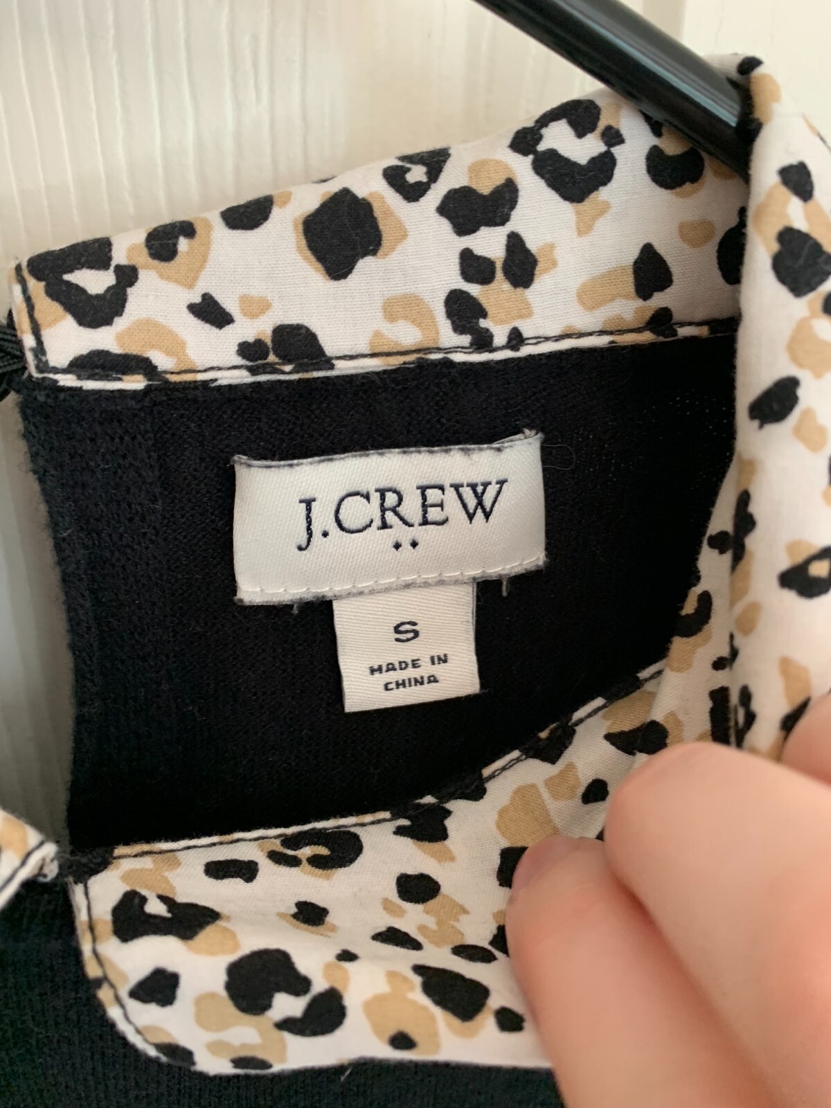 J Crew Collared Leopard Print/Solid Black Long Sl… - image 5