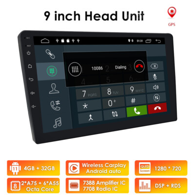 Octa Core 4+32GB Android 11 9'' Double DIN Car Radio Stereo GPS Car Auto Play 4G