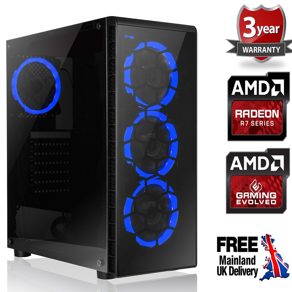 Ultra Fast AMD Quad Core 8GB 1TB HD Radeon Home Gaming PC