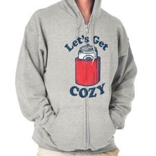 Funny Drinking Beer Humor Let's Get Cozy Sweatshirt Zip Up Hoodie Men Women