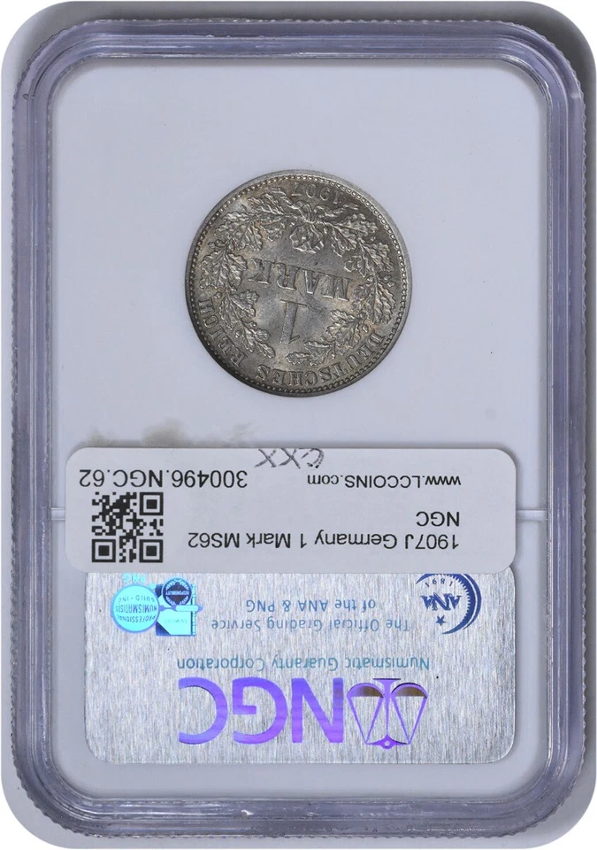 1907J Germany 1 Mark KM14 MS62 NGC - Image 2 of 2