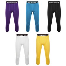 Mens Leggings Athletic 3/4 Compression Baselayer Tight Pants Running Bottoms