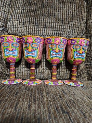 Gobelet Amscan Tiki couleurs néon Luau hawaïen plastique dur 4 pièces fête de Noël - Photo 1/12