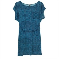 Ann Taylor M Blue Sheath Dress Abstract Print Dolman Sleeve Round Neck Stretch