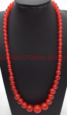 Natürliche schöne hübsche 6-14 mm rote Jade runde Edelstein Perlen Halskette 16-24 Zoll