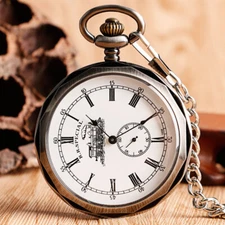 Men's Mechanical Pocket Watch Wind Up Open Face Roman Numerals Dial Xmas Gifts