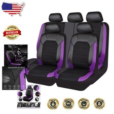 Cute Girly Car Seat Covers Full Set - Breathable Leather Universal Blackpurple Cute Girly Car Seat Covers Full Set - Breathable Leather Universal Blackpurple