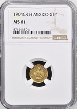 1904CN H MEXICO G1P┃GOLD 1 PESO NGC MS 61