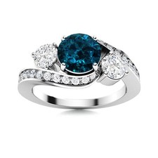 London Blue Topaz  White Topaz Round 925 Sterling Silver Three Stone Women Ring