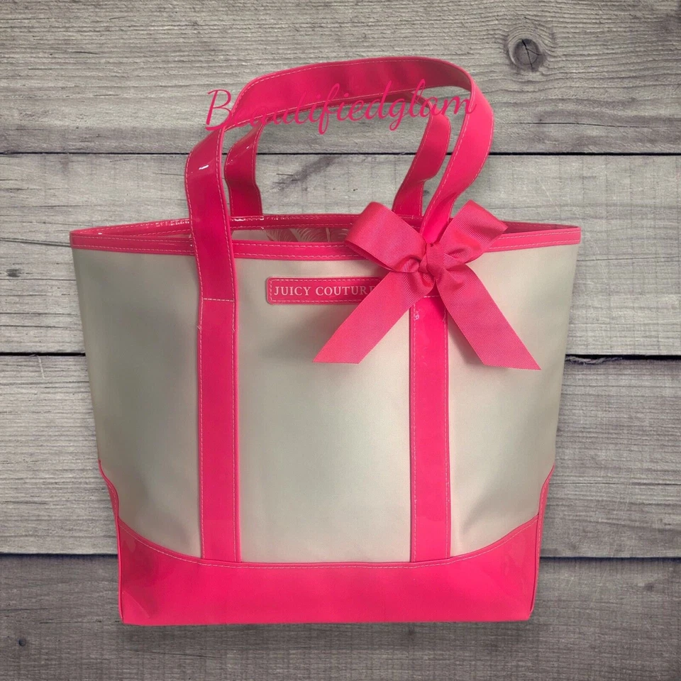 Bolso de Mano Juicy Couture 2 Piezas en Parte Inferior Rosa Caliente con Lazo Rosa, NUEVO Foto 3 de 4