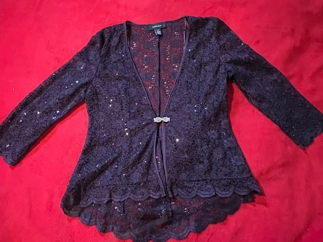 Elegante conjunto de noche R&M Richards para mujer - vestido de encaje y chaqueta a juego, talla 8 Foto 4 de 4