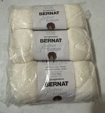 Bernat Softee Cotton Yarn Lot of 3 Skeins COTTON #3 Light Weight