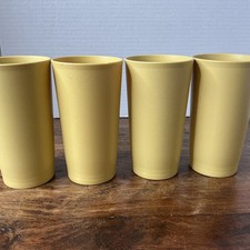 4 Vintage Tupperware 873 Yellow Drink Cups 12 Ounce Tumblers Harvest Gold