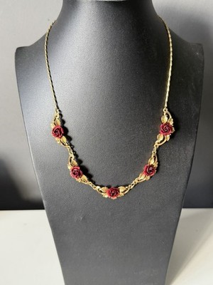 Vintage retro necklace and bracelet set  Danbury Mint a dozen Rose  gold plated 