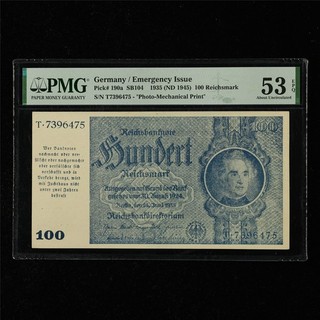 Alemania 1935 / Emisión de emergencia 100 Reichsmark Pick #190a PMG 53 EPQ Acerca de UNC