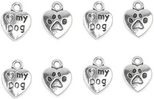 60Pcs My Dog Lettering Pet Charm Peach Heart Shape Double-Sided Pendant with Paw