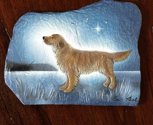 Reflections of Bay Life Art Golden Retriever by Lee & Neal Handpainted on Slate