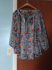 Alyx Multicolor Floral Animal Print Chiffon Blouse Women's Long Sleeve L