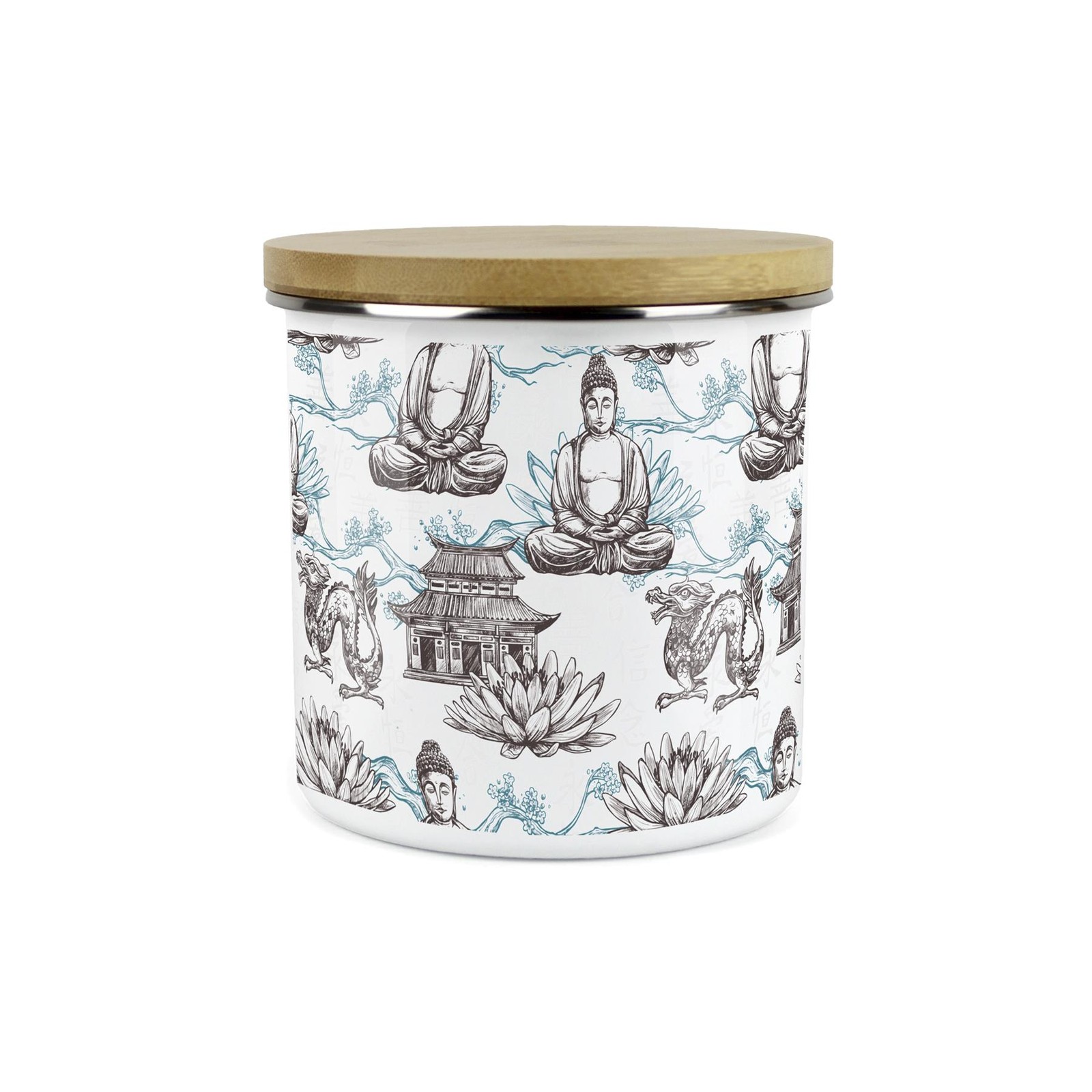Blue Storage Canister - Oriental Scene Enamel Kitchen Storage Jar