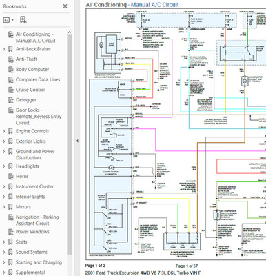 Ford Excursion  2001 Color Wiring Diagram Schematic V8 7.3L DSL 4WD pdf